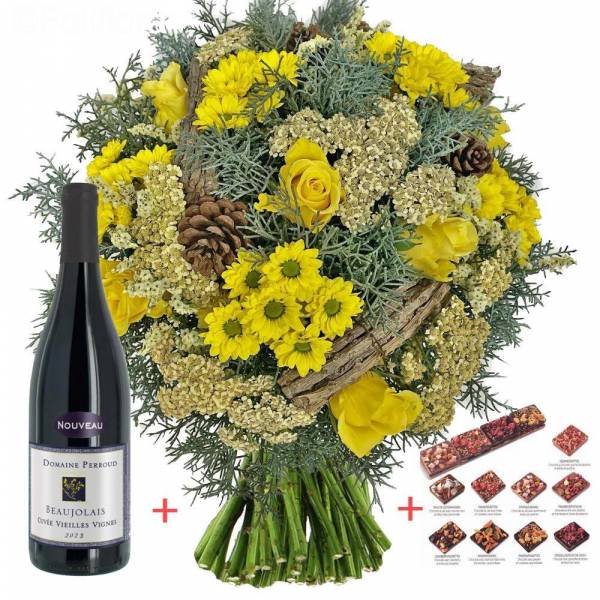 Das Buttercup-Bouquet + Beaujolais Nouveau + Pralinen