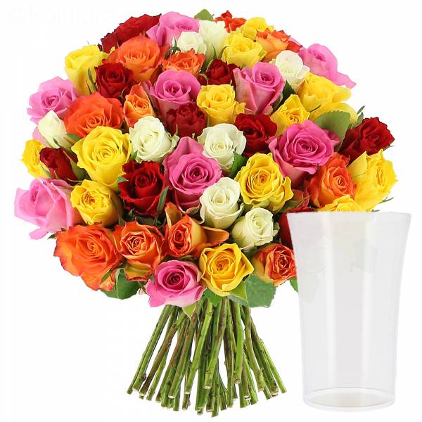 Multicolored Roses + FREE Vase